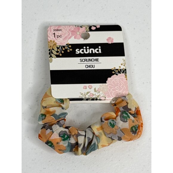 Scunci Hair Scrunchie Preppy Cottagecore Floral Boho Pony Tail Holder Orange - Picture 1 of 3